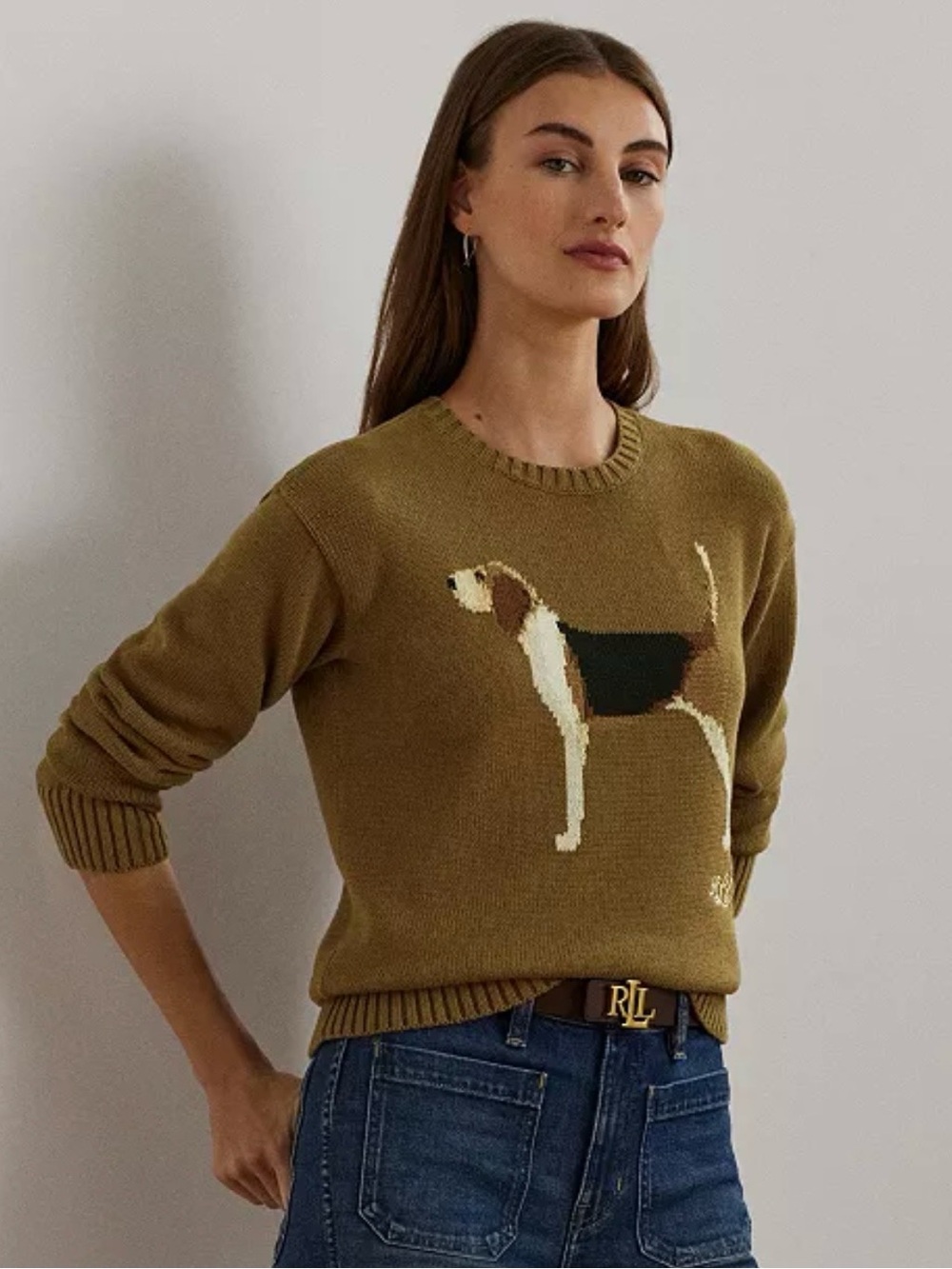 Ralph Lauren Olive Crewneck Beagle Sweater size M